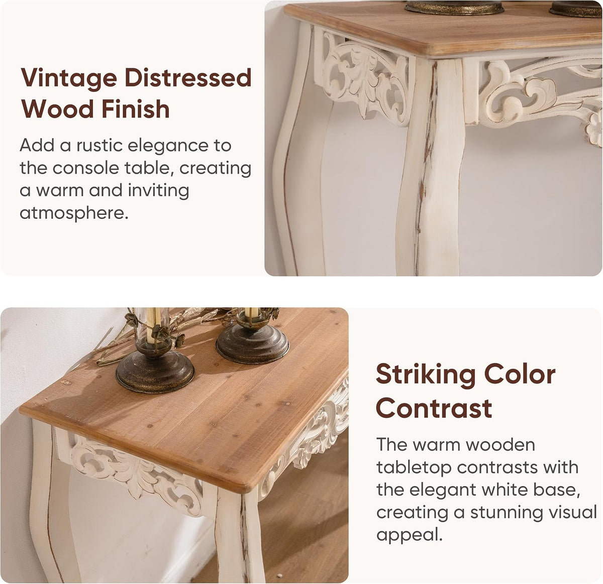 Console Table for Entryway with Carved Details, 43.31" Long Sofa Table Behind Couch, Vintage French Country Entry Table with Wood Carvings and Curved Legs for Hallway, Living Room - Antique White