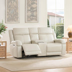 Watson & Whitely Genuine Leather Power Recliner Sofa & Loveseat Set, Cream | Wall Hugger Reclining Sofas, Power Headrest, Center Storage Console, Charging Ports, Cup Holders, Living Room Furniture Set