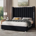 Jocisland King Size Upholstered Bed Frame with 58" Tall Headboard, Black
