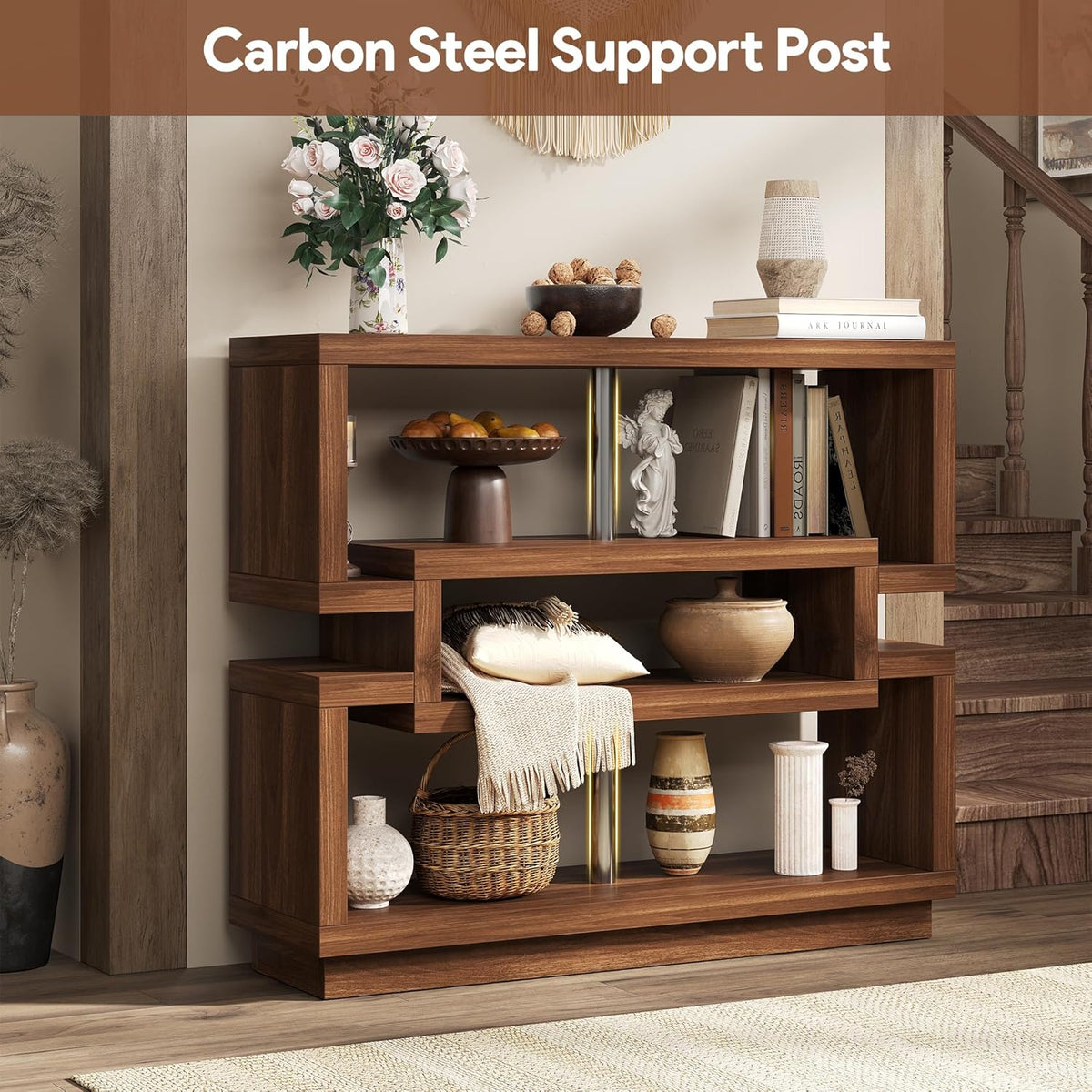 knoworld 40" Console Table for Entrayway, Farmhouse Entry Table with 4 Tier Storage, Narrow Sofa Table Behind The Couch for Entrance, Living Room, Hallway, Foyer, Brown