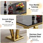 Luxury Marble Dining Table for 4 to 6, 68 inch Black Faux Marble Dining Table with Gold Stainless Steel Diamond Shaped Base, Modern Rectangle Kitchen Dining Room Table for Family Dinner Party