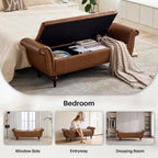 63.78" Inch Storage Bench for Bedroom Faux Leather End of Bed Bench with Storage Upholstered Ottoman Foot Rest with Rolled Arms for Bedroom Living Room Holds Up to 700 Lb Brown