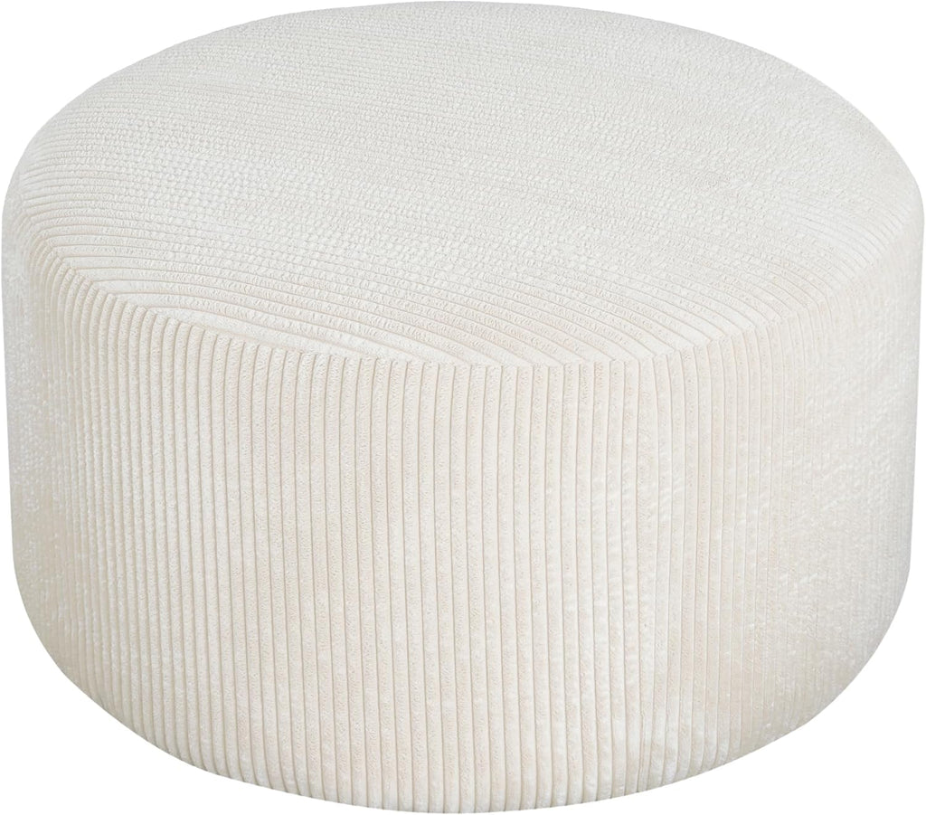 Merax 30.25" Modern Upholstered Round Corduroy Ottoman, Multifunctional Extra Seat, Side Table, Foot Rest, Stuffed Pouf Footstool for Living Room Bedroom, Beige