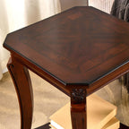 PADMA HOUSE Traditional Wood End Table with Storage Shelf, Square Solid Wood Sofa Side Table with Curved Legs, 2-Tier Wooden Bedside Tables in Cherry for Living Room,19.7 * 19.7 * 23.8in