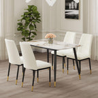 5 Pieces Modern Sintered Stone Dining Table Set 50" Rectangular Faux Marble Tabletop Kitchen Table with 4 PU Leather Chair Dinner Table Set(1Faux Marble Table+4 Cream White Chairs)