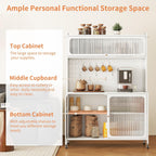 Kitchen Pantry Cabinet Tall Storage Cabinet with Glass Doors & Adjustable Shelves White Modern Cupboard for Kitchen Living Room Dining Room