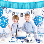 Light Blue Birthday Decorations Tinsel Garland Parade Float Decorations for Trailer 4Pack 12FT Under The Sea Party Decor Ceiling Fringe Banner Backdrop for Streamers Party Decorations