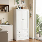DIYART 64.2" Tall White Kitchen Pantry, Storage Cabinet with Doors and Drawers, Freestanding Wooden Organizer for Kitchen, Dining Room