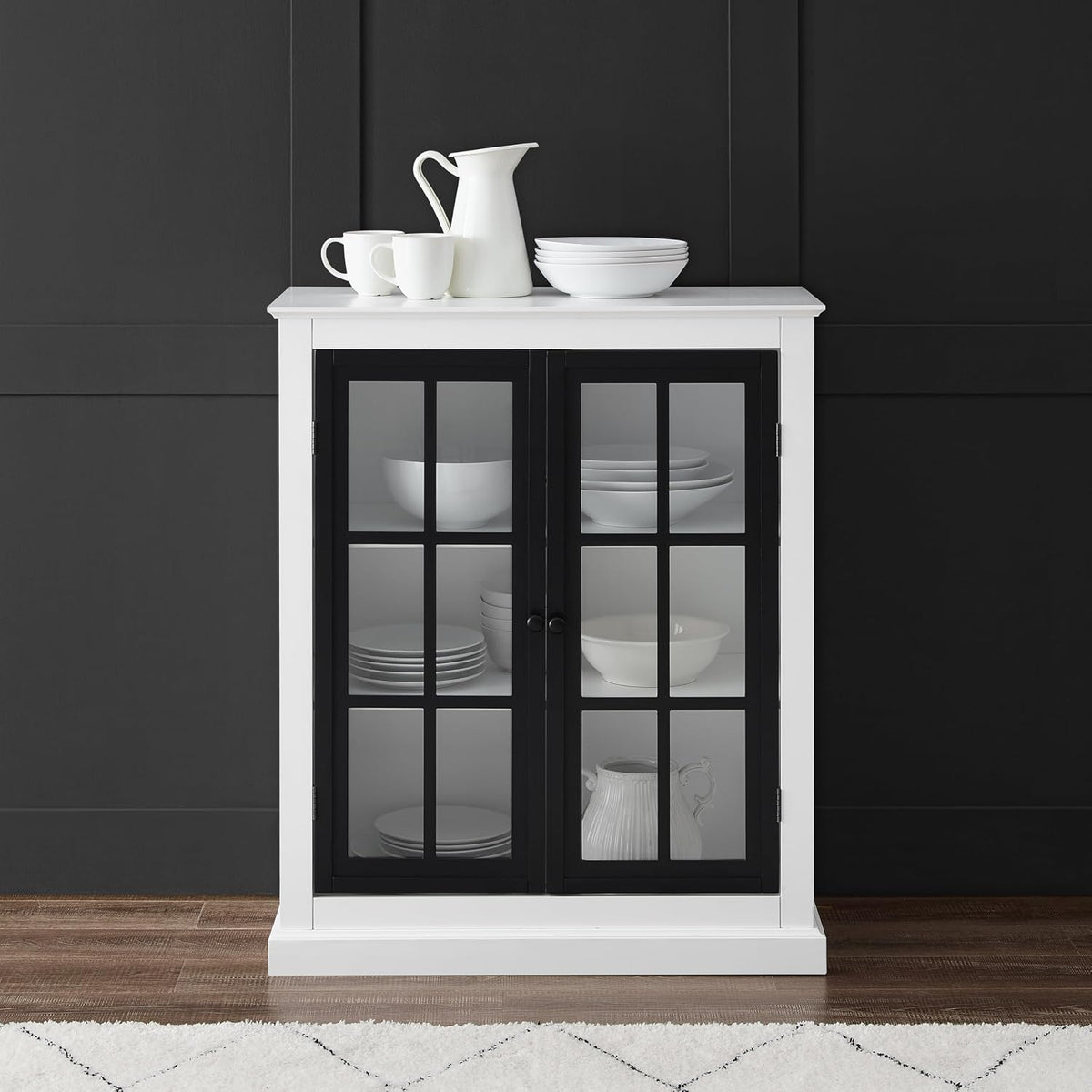 Crosley Furniture Cecily Stackable Pantry Storage Cabinet with Shelves, Kitchen, Dining, or Laundry Room, White/Matte Black