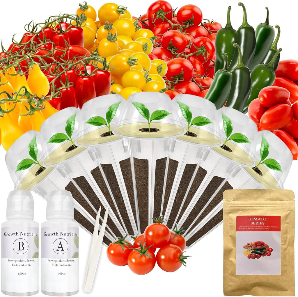 Tomato Seed Pod Kit for AeroGarden, idoo, Ahopegarden, MUFGA with Red Cherry/Golden Cherry Tomato, Roma/San Marzano/Yellow Pear Tomato and Jalapeno Pepper - Compatible with All Hydroponics (7-Pod)