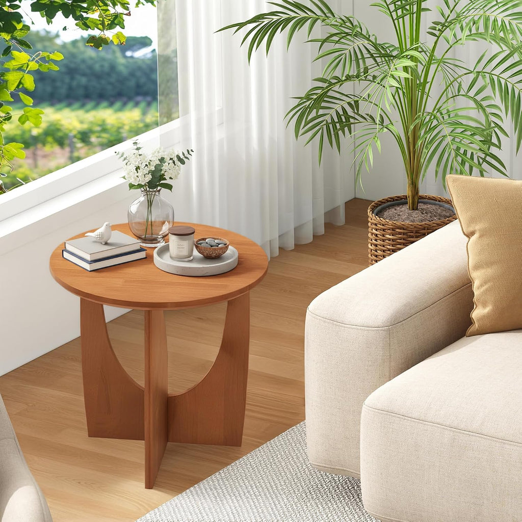 Round End Side Table - 19.7" Unique Tall Round Side Tables Living Room, Mid Century Modern Small Coffee End Table, Solid Wood Accent Tables for Living Room, Bedroom Office, Walnut