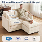 L-Shape Loveseat Sofa Couch with Ottoman, Small 50" Love Seat 27" Deep Cloud Sofa Washable Chenille Pillow for Apartment Bedroom Dorm Attic Studio Office Living Room Small Space 50-Beige-L-1