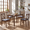 Giantex Dining Table Set for 4, Wood Kitchen Table with Upholstered Chairs | Farmhouse Space-Saving Dinette Set with X-Shaped Backrest for Small Space, Breakfast Nook, Dining Room
