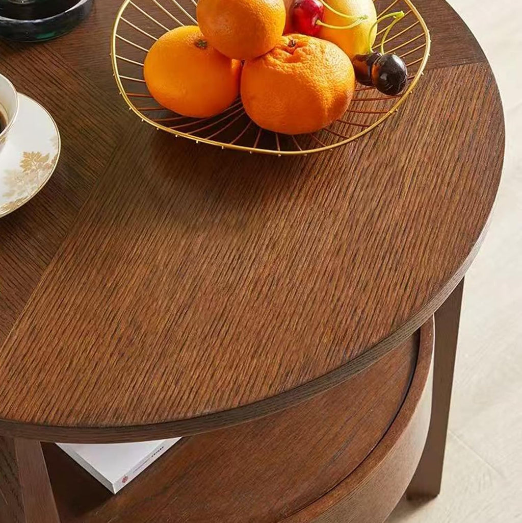 YUNMUAIR-Round Side Table with Drawer,2-Tier Vintage End Table with Storage,Natural Solid Wood Nightstand,19.69-inch Tall Side Tables,Mid-Century Modern End Tables for Living Room,Bedroom