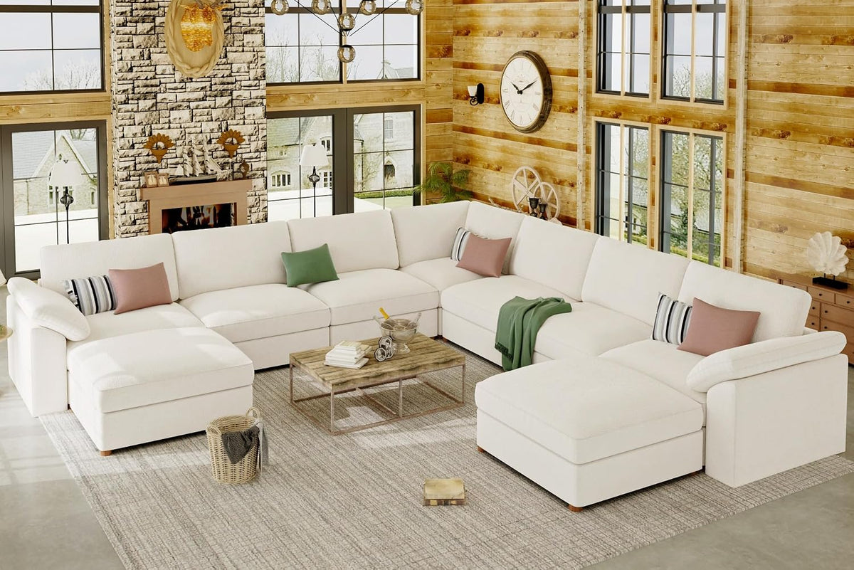 EASE MOOSE Oversized Sectional Modular Sofa,Comfty U Shape Sectional Modern Deep Seat Couch Modular Cloud Couch,White