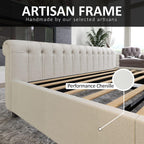 AMERLIFE Queen Size Upholstered Sleigh Bed Frame with Wingback Headboard