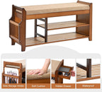 PETKABOO Shoe Bench with Hidden Drawer and Side Holder, 2 Tier Entryway Bench with Storage 39.4 in, Bamboo Shoe Rack with Cushion for Entryway Hallway Living Room Bedroom
