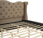 Merax Brown King Size Velvet Upholstered Bed Frame with Thick Tufted Wingback Headboard, Retro Classic Style Platform Bed with Sturdy Wood Slatted Support and Legs, No Box Spring Needed, Bear 700lbs