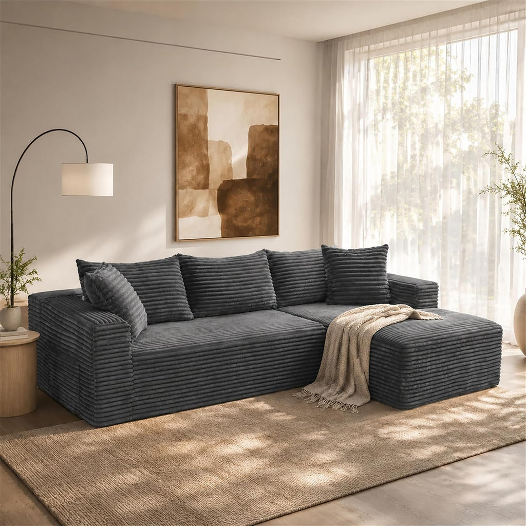 Cloud Sectional Couches with Oversized Chaise for Living Room, Modular L Shaped Couch with Deep Seat, Memory Foam Compressed 3 Seater Sofa for Apartment