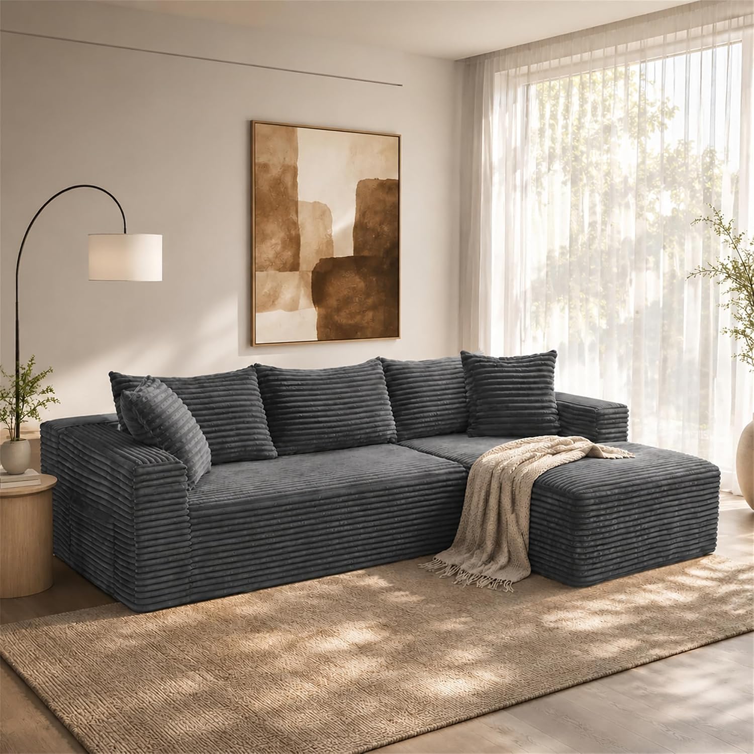 Cloud Sectional Couches with Oversized Chaise for Living Room, Modular L Shaped Couch with Deep Seat, Memory Foam Compressed 3 Seater Sofa for Apartment