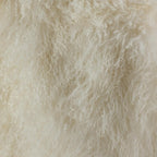 SARO LIFESTYLE Mongolian Lamb Wool Pouf Ottoman – Ivory, 18” x 18” x 16” with Firm Insert, Luxury Textured Accent Footrest or Extra Seating