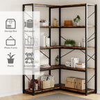Shintenchi 5 Tier Corner Bookshelf, L Shaped Large Bookcase, Rustic Brown