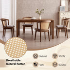Kmax Modern Rattan Dining Chair Set of 4 Farmhouse Semi Barrel Dining Room Chair Wooden Upholstered Chair Oak Finish for Living Room Kitchen, Walnut/Grey Seat