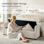 59.5" Modern Storage Ottoman Bedroom Bench, End of Bed Bench with Arms and Throw Pillows, Footrest Stool for Living Room, Dining Room, Entryway and Hallway, Linen