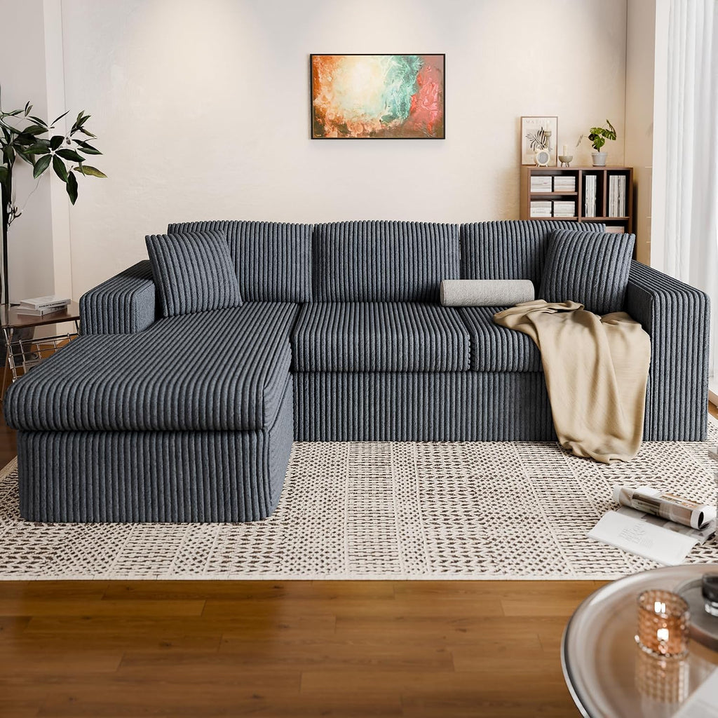 Vongrasig 105" Couches for Living Room,Sectional Couches Modular Sofa with L-Shaped Chaise, Memory Foam Comfy Cloud Couch with Plush Corduroy Fabric, No Assembly Required, (Dark Grey)