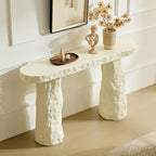 53.94" Modern Console Table,Imitation Stone Table,Fiberglass Entryway Table Long Sofa Table with Round Edge Design for Living Room,Hallway (Beige)