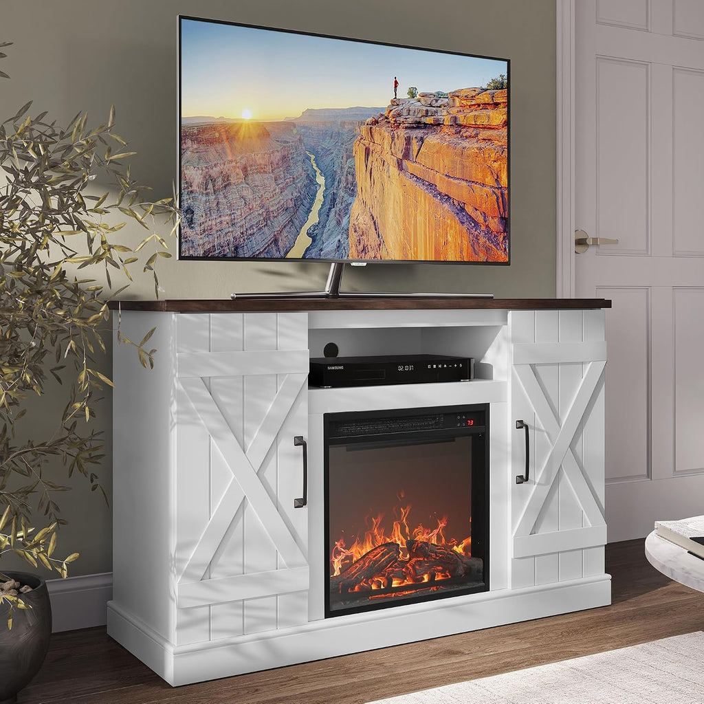 BELLEZE 47" TV Stand with 18" Electric Fireplace Heater & Media Entertainment Center Console Table for TV up to 50" with Open Storage Shelves & Cabinets - Veropeso (White)