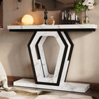 FUSUNBAO 47.3" Console Table,Openwork Bracket Sofa Table, Wood Narrow Entryway Table for Hallway, Behind The Couch, Living Room, Foyer, Easy Assembly（White Marble Texture）