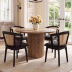 CIMOTA Set of 4 Black Rattan Wood Dining Chairs Mid-Century Modern Upholstered Dining Room Chairs Barrel Cane Back Accent Side Chair for Kitchen/Cafe/Bistro, Linen Charcoal