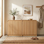 FURSUN 61" Modern Fluted Sideboard with Curved Design, 4-Door Buffet Cabinet with Adjustable Shelves, Large Wood Coffee Bar Station for Dining Room & Kitchen(Natural Oak)