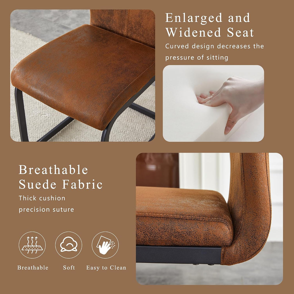 Baysitone Modern Dining Chairs Set of 6, Side Dining Room Chairs, High Back Kitchen Chairs with Suede Fabric Padded Seat for Dining Room,Kitchen, Living Room Brown