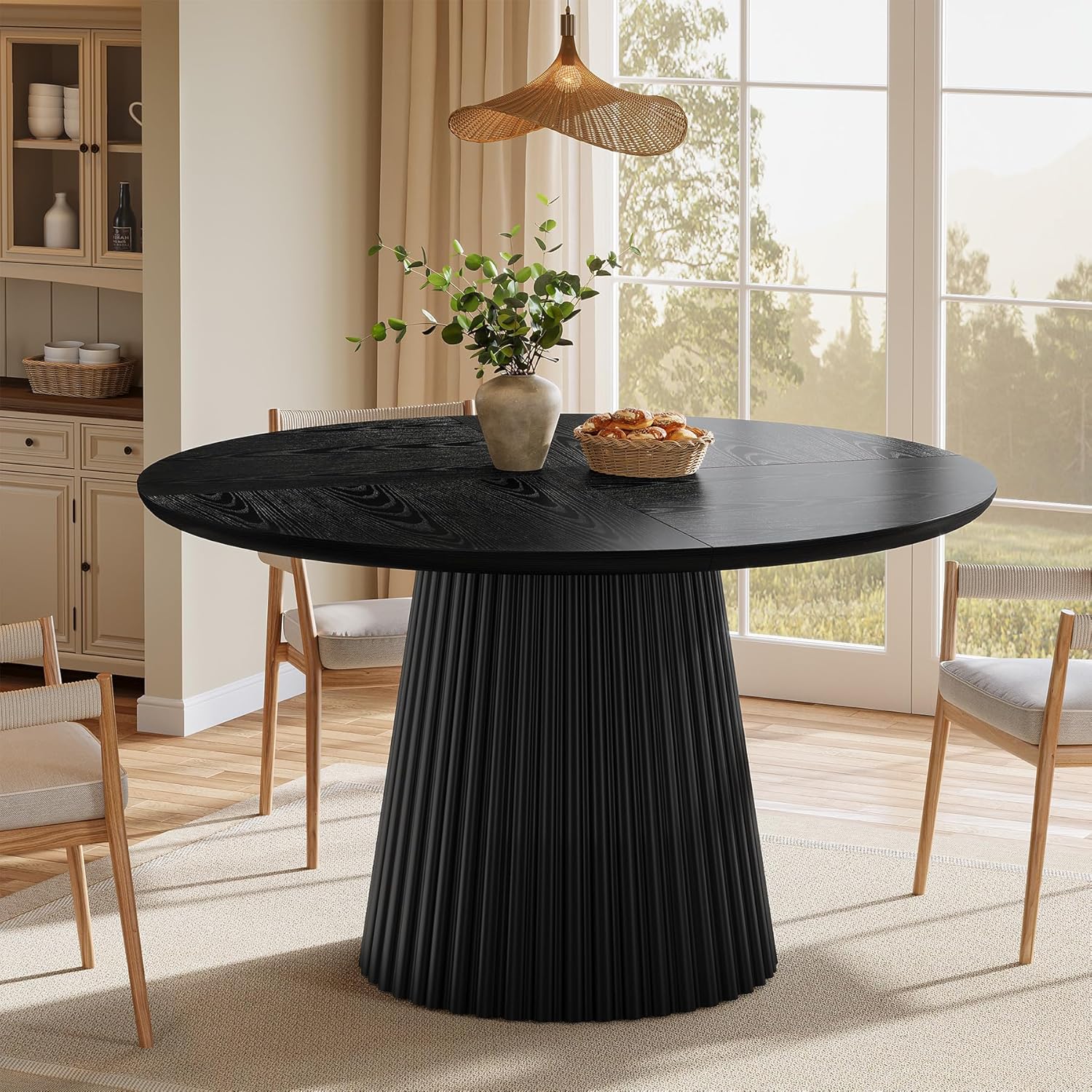 Tribesigns 47" Round Dining Table for 4-6 People, Farmhouse Circle Kitchen Table with Heavy Duty Fluted Pedestal Base for Dining Room, Kitchen, Living Room (Table Only)