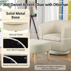 DAZONE Beige Swivel Accent Chair with Ottoman, Comfy Barrel Armchair for Small Spaces, 360° Modern Fabric Lounge Chair for Living Room, Bedroom, Reading Nook, Home Office