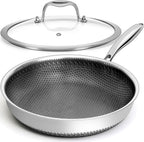 12 inches Frying Pan Nonstick Deep Sauté Pan and Lid, Non Stick Stainless Steel Pan Dishwasher and Oven-Safe, Compatible with All Cooktops