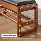 39.3" Shoe Rack Bench,2 Tiers Shoe Bench with Storage,Walnut Storage Bench with Faux Leather Cushion for Entrance Entryway Hallway Walnut PU Black