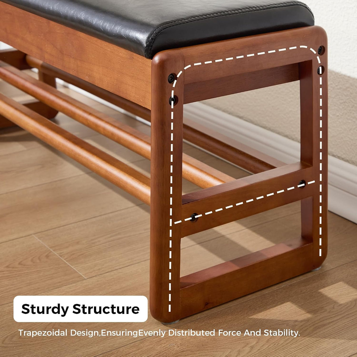 39.3" Shoe Rack Bench,2 Tiers Shoe Bench with Storage,Walnut Storage Bench with Faux Leather Cushion for Entrance Entryway Hallway Walnut PU Black