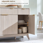 T4TREAM Large Buffet Sideboard Cabinet with Storages, 60" Fluted Modern Buffet Table Coffee Bar Wine Bar Storage Cabinet with 3 Drawers & 4 Doors for Dining Room, Living Room, Hallway(White Alder)