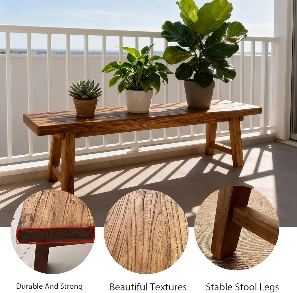 Farmhouse Indoor Wooden Living Room Dining Benchs Narrow Noodle Bench For Entryway 2" Thick Tabletop Skinny Bench For End Of Bed Solid Wood Shoe Benchs Easy To Assemble Sturdy For Kitchen(55.1")