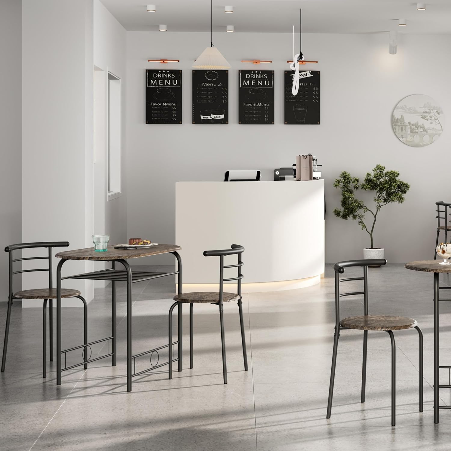 Yaheetech 3 Piece Dining Table Set for 2 Small Table and Chairs Drift Brown | Compact Breakfast Table and Chairs, Space Saving MDF Tabletop and Iron Frame with Chairs, for Kitchen/Apartment/Small Space