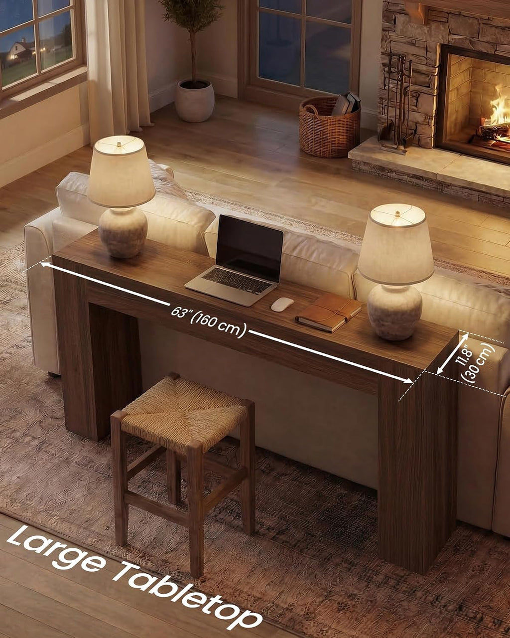 VASAGLE 63 Inches Entryway Table, Thick Tabletop Console Table, Farmhouse | Long Console Table, for Hallway, Living Room, Bedroom, Behind the Couch, Chestnut Brown, ULNT147KX01S