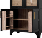 GDFStudio Mariah 71" Tall Arched Kitchen Pantry Cabinet with Hidden Drawer, Glass Door & Adjustable Shelves, Farmhouse Storage Cabinet Cupboard for Kitchen Dining Room, Home Pantry Storage, Black