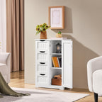 Yaheetech Small Bathroom Storage Cabinet with 4 Drawers & Door, White | Floor Cabinet Organizer for Hallway, Living Room, 3-Position Adjustable Shelf, Beadboard Detail, MDF, 12"D x 22"W x 32.5"H