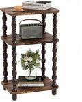 Retro End Table, 3-Tier Small Side Table, Narrow Couch Side Table for Small Spaces, Farmhouse End Table, Modern Accent Table, Skinny Bedside Table Nightstand for Bedroom, Living Room (Rustic Brown)