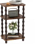 Retro End Table, 3-Tier Small Side Table, Narrow Couch Side Table for Small Spaces, Farmhouse End Table, Modern Accent Table, Skinny Bedside Table Nightstand for Bedroom, Living Room (Rustic Brown)