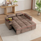 KEIKI 65" 3-in-1 Pull-Out Sofa Bed, Compact Convertible Sleeper Couch with Rotating Side Table, USB Charging Ports, Storage Armrests & Adjustable Comfort for Guests & Small Living Rooms