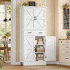TEENFON Farmhouse Pantry Cabinet, 66.9″H Tall Kitchen Storage Cabinet with Barn Doors, Adjustable Shelves & Drawer, Freestanding Cupboard for Kitchen, Dining Room, Living Room, Bathroom, White